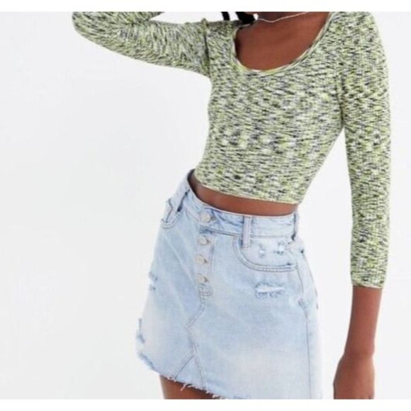 Free People We The Free Button Fly Denim Distressed Mini Skirt Si… - Picture 2 of 14